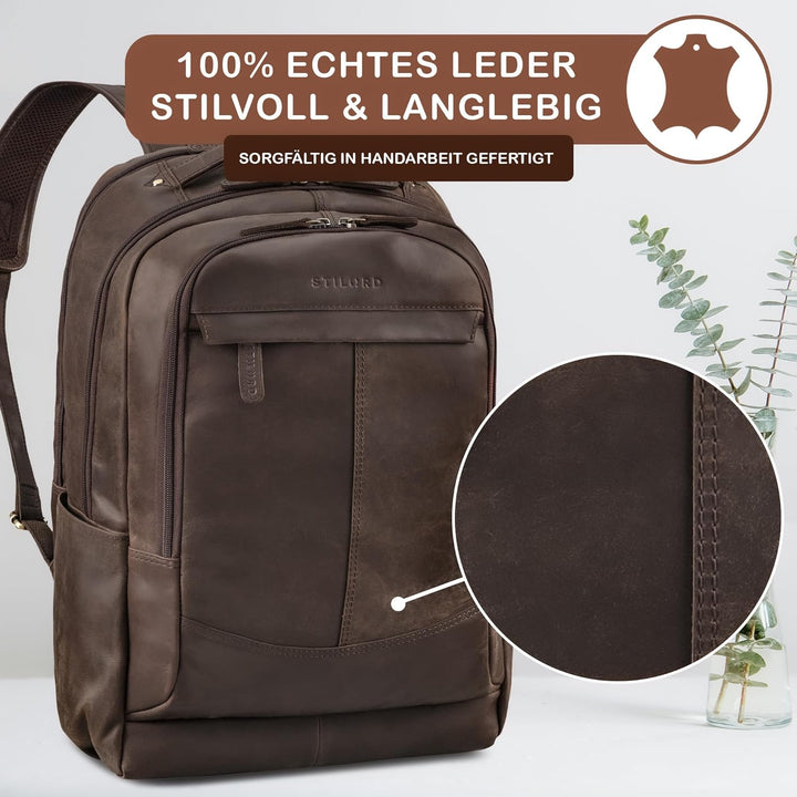 STILORD Maxim Premium XL Business Rucksack Herren Leder Vintage Lederrucksack Damen Laptop 17 bis 19