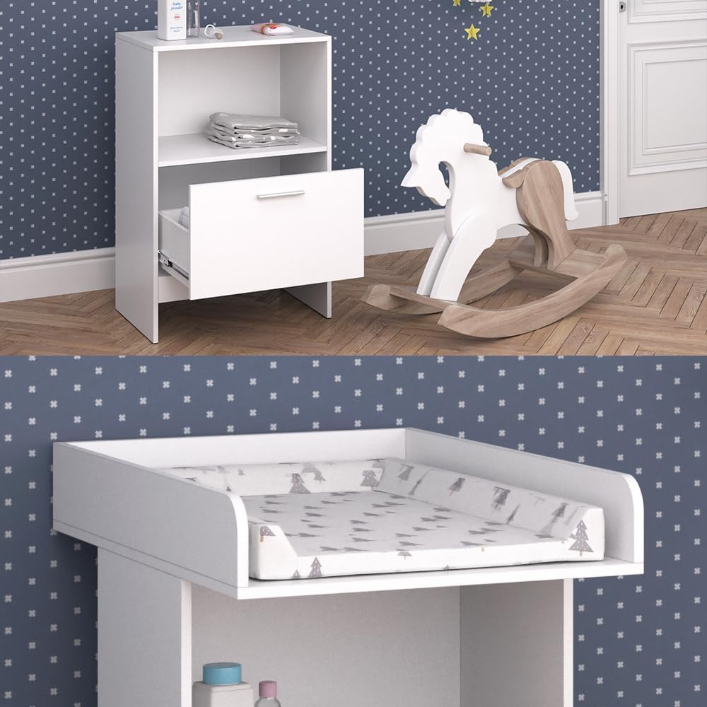 Vicco Wickelkommode Leo, Wickelaufsatz für die Kommode, Weiss, 60 x 103 cm mit Schublade