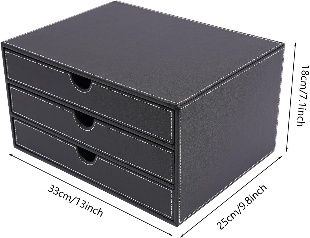 Schreibtisch Schubladenbox 3 Ebenen PU-Leder Desktop Organizer mit A4-Fächern Büroablage 33cm Dokume