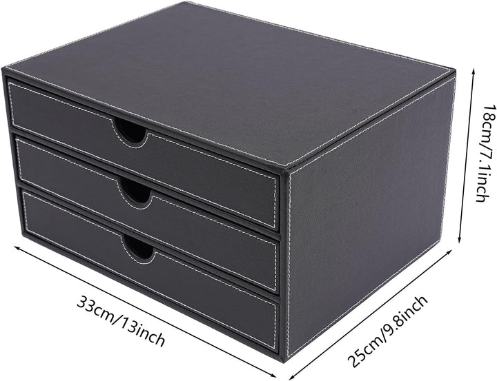 Schreibtisch Schubladenbox 3 Ebenen PU-Leder Desktop Organizer mit A4-Fächern Büroablage 33cm Dokume