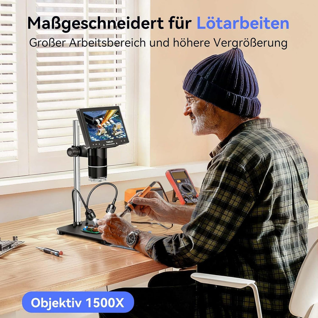 TOMLOV TriL107 3 Objektiv Mikroskop Digital: 7" 2K IPS HDMI 2500X Münzlupe für Ganzmünzansicht mit 1