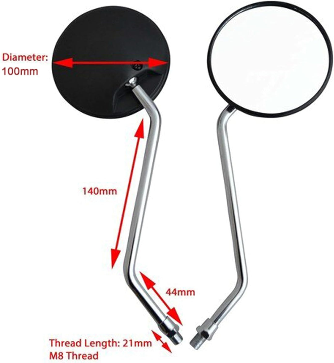 Scooter-Spiegel, Chrom, rund, universelle Passform, 8 mm Rechtsgewinde