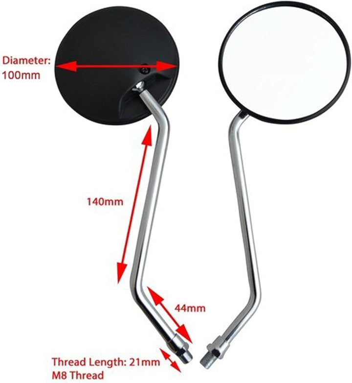Scooter-Spiegel, Chrom, rund, universelle Passform, 8 mm Rechtsgewinde