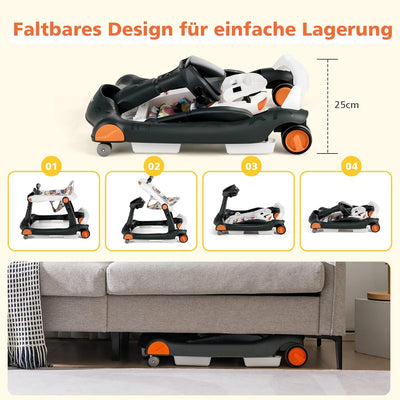 DREAMADE 2 in 1 Lauflernhilfe mit Musik & Licht, Baby Walker Höhenverstellbar & Klappbar, Gehfrei La