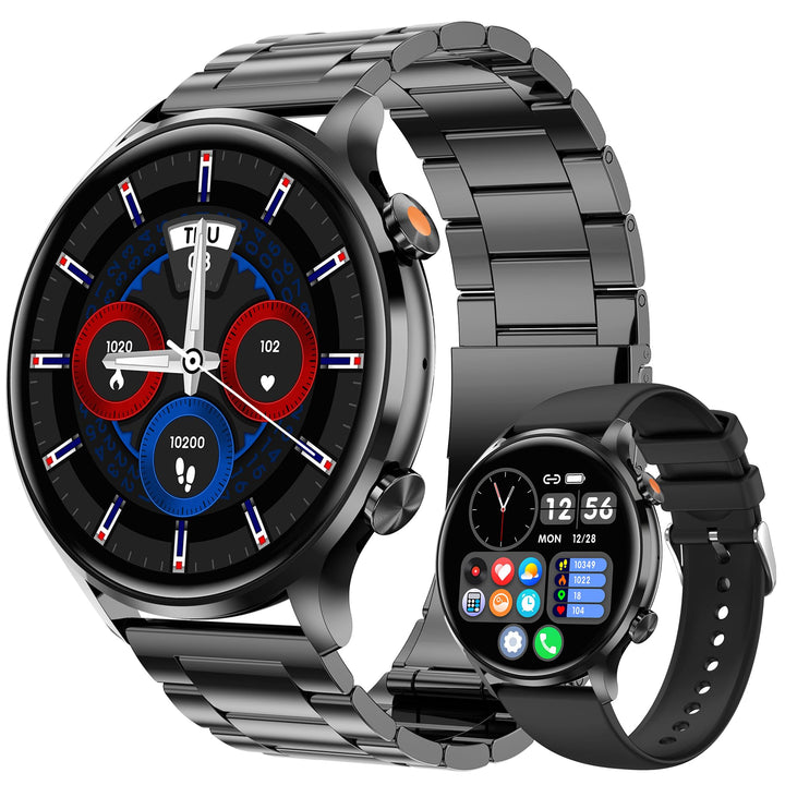 ZPIMY Smartwatch Damen mit Telefonfunktion, 1,39” AMOLED 5ATM wasserdichte Fitnessuhr Herren mit Tas