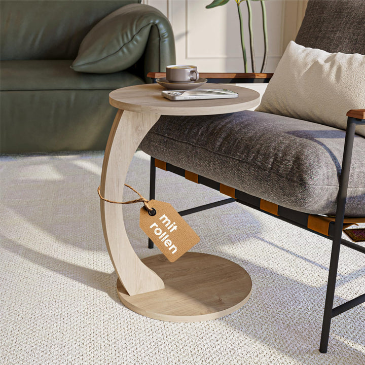 sugodesign Couchtisch mit Rollen, Kleiner Beistelltisch C Form, Beistelltisch Couch, stylischer Sofa