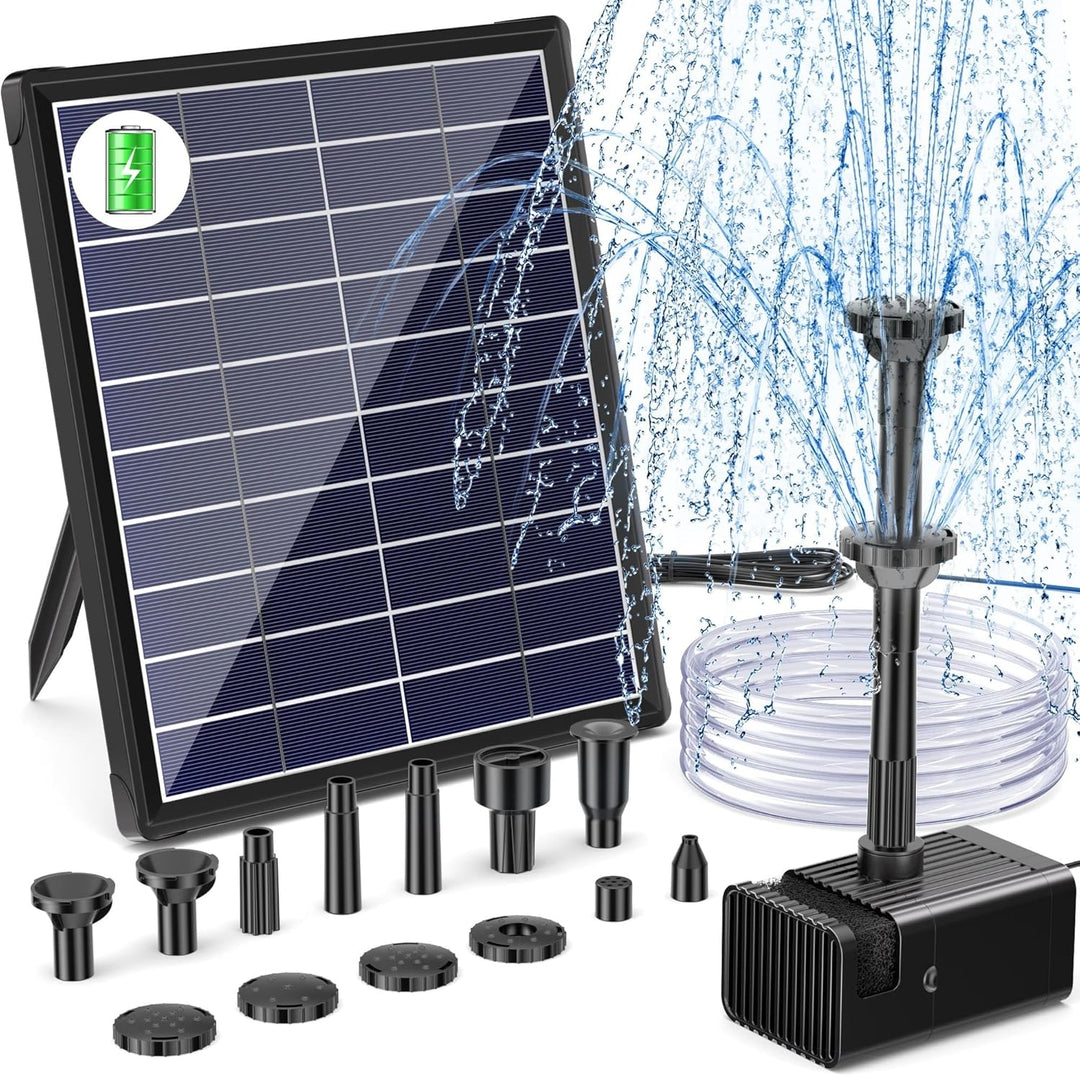 Biling Solar Brunnenpumpen 6W 3000 mAh Batterie, Solar-Teichpumpe, Solar Wasserpumpe Springbrunnen,