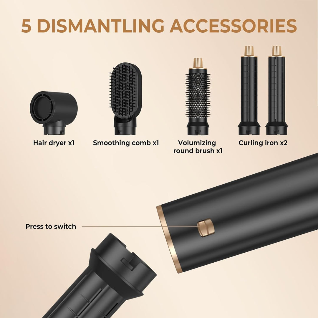 UKLISS 5 in 1 Hairstyler & & Föhn Set mit Rundbürstenföhn, Warmluftbürste, Hair Dryer, Lockenföhn, S