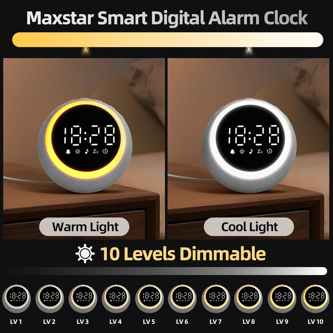 Smart Digital Wecker mit 25 Entspannungstönen, Nachtlicht, Schlummertaste, Timer & Einstellbarer Lau