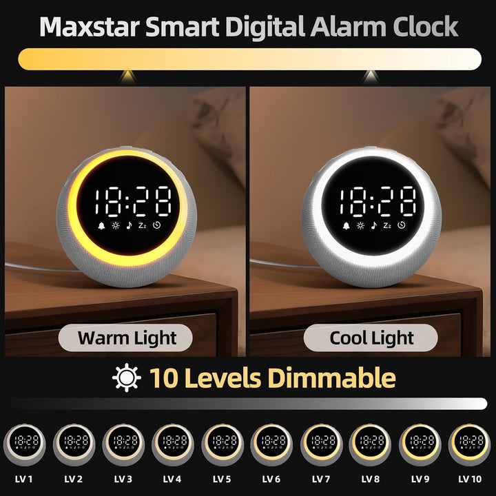 Smart Digital Wecker mit 25 Entspannungstönen, Nachtlicht, Schlummertaste, Timer & Einstellbarer Lau