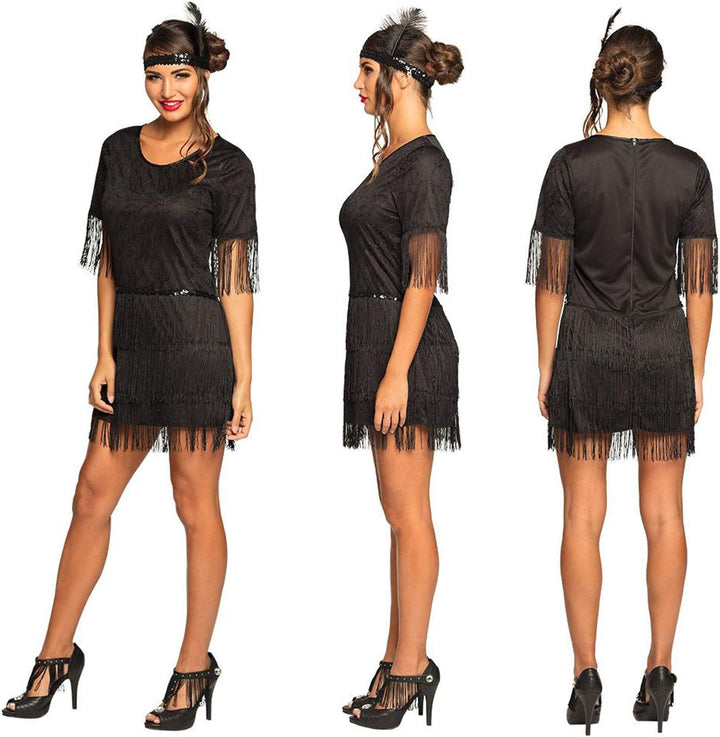 Boland - Kostüm Flapper Darcy, schwarzes Fransenkleid mit Stirnband, Set für Damen, Minikleid, Charl