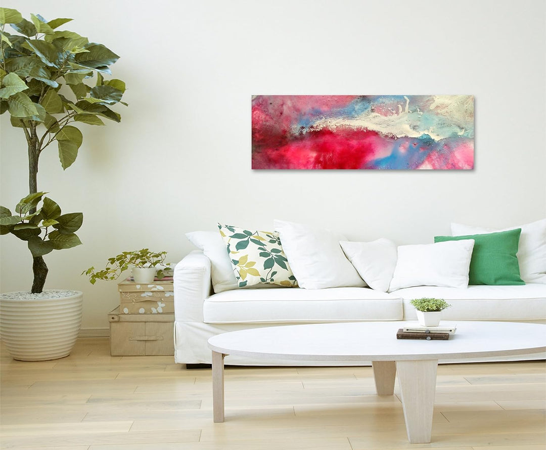 Sinus Art Wandbild 150x50cm Handgemaltes buntes Aquarell auf Leinwand für Wohnzimmer, Büro, Schlafzi