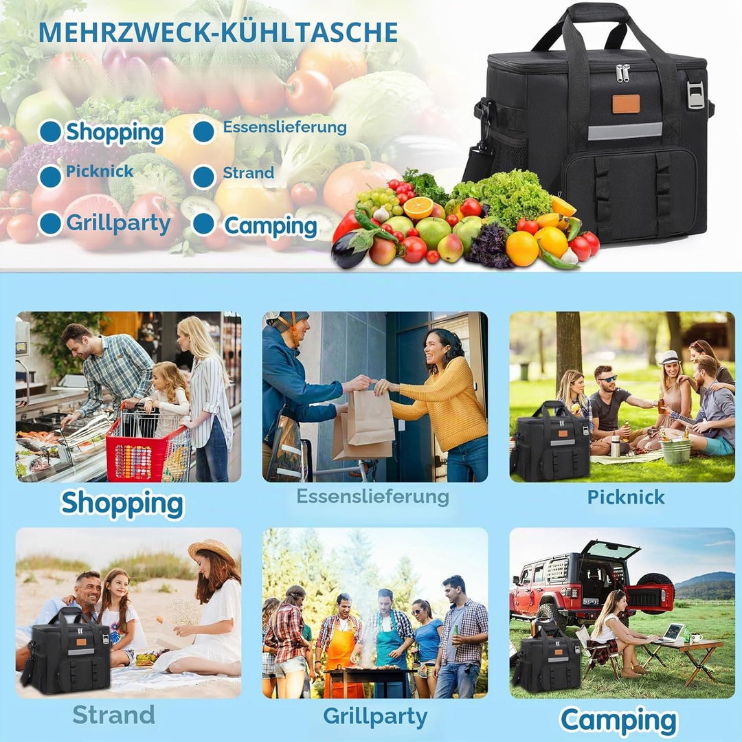 Kühltasche, 40L Kühltasche Gross Faltbar, Thermotasche Hält Warm & Kalt, Picknicktasche mit Schulter