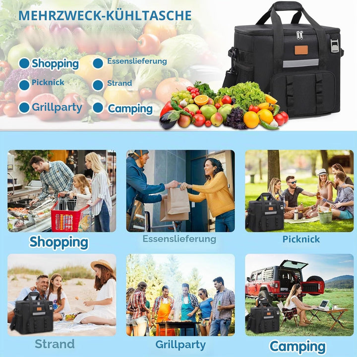 Kühltasche, 40L Kühltasche Gross Faltbar, Thermotasche Hält Warm & Kalt, Picknicktasche mit Schulter