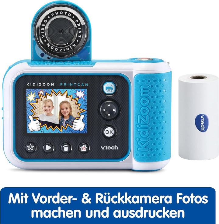 Vtech KidiZoom Print Cam blau – Sofortbild-Kinderkamera mit Druckfunktion,Selfie- und Videofunktion,