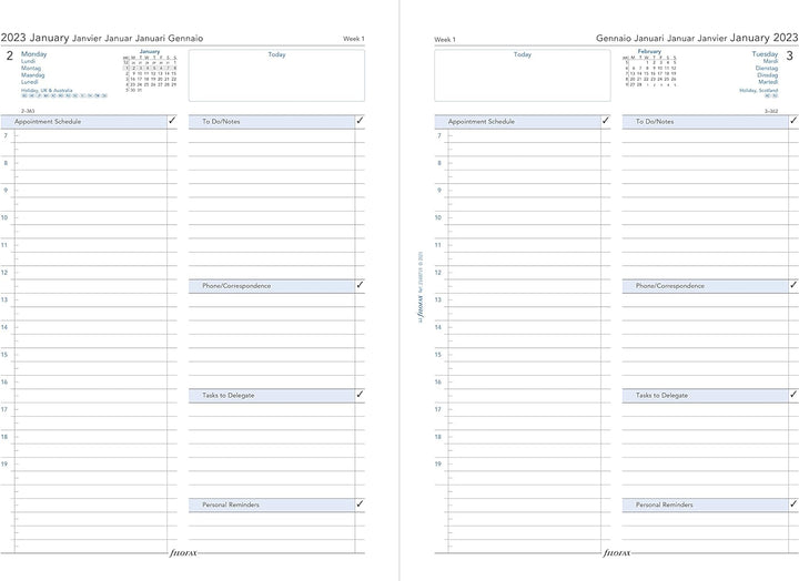 Filofax Terminplaner 2023, DIN A4, 5 Sprachen, Terminplaner, 1 Tag pro Seite, White, 23-68719 Single