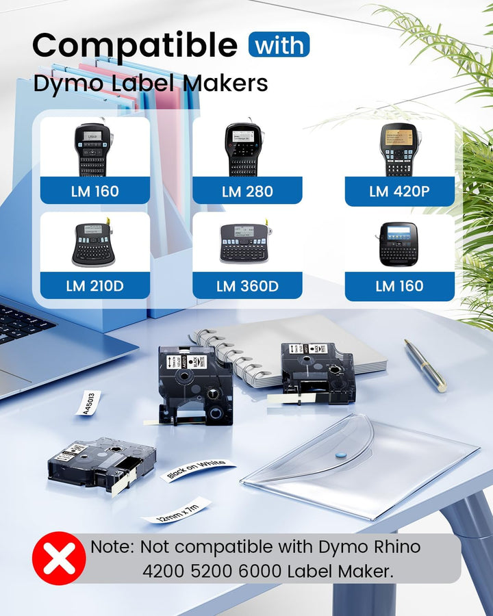Oozmas 45013 Etikettenband Kompatibel mit Dymo D1 12mm x 7m, A45013 S0720530, Kompatibel mit Dymo La
