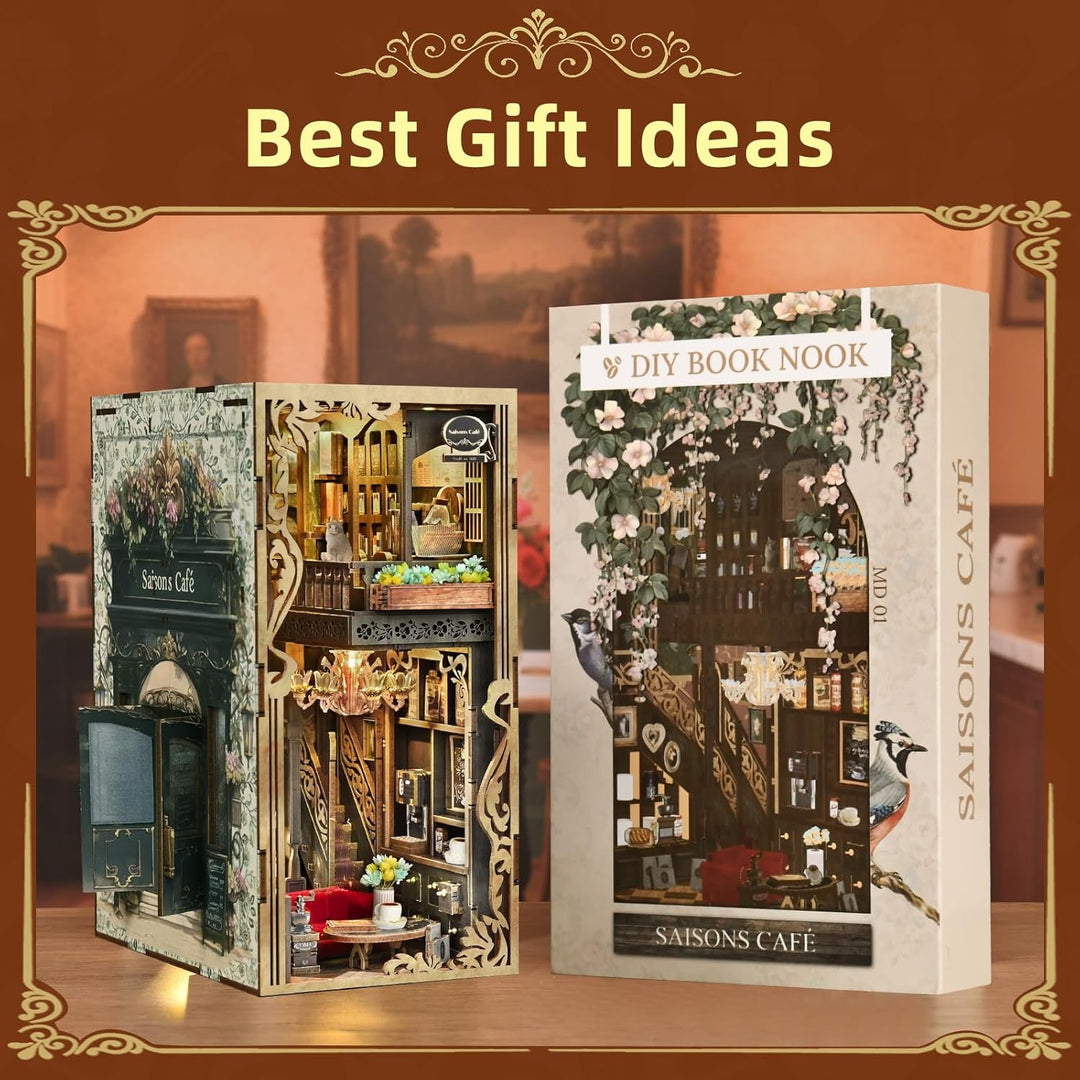 Book Nook Kit DIY Miniatur Kit Buchstütze 3D Holzpuzzle mit Staubschutzhülle für Bastelenthusiasten