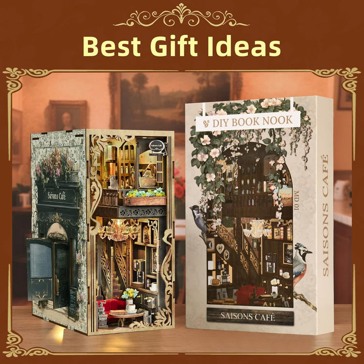 Book Nook Kit DIY Miniatur Kit Buchstütze 3D Holzpuzzle mit Staubschutzhülle für Bastelenthusiasten