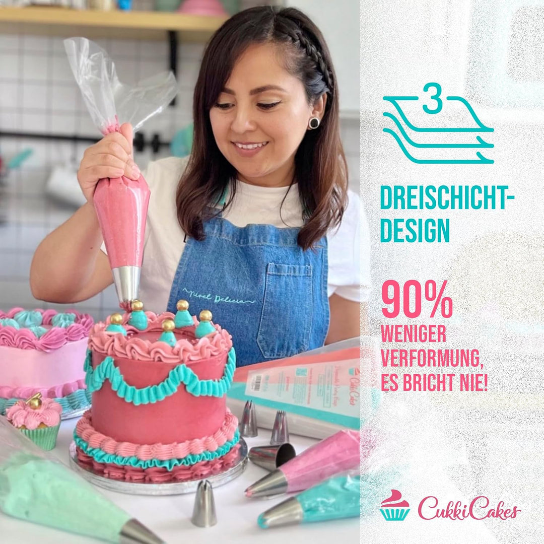 CukkiCakes 100 Stück Profi Einweg Spritzbeutel (Grösse: 30cm/40cm/47cm/53cm) - 100% Recycelbar - Ext