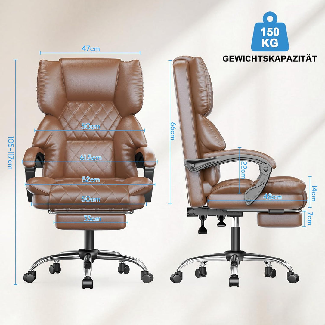 naspaluro Chefsessel Bürostuhl mit Fussstütze, Schreibtischstuhl Ergonomisch, PU Leder Computerstuhl