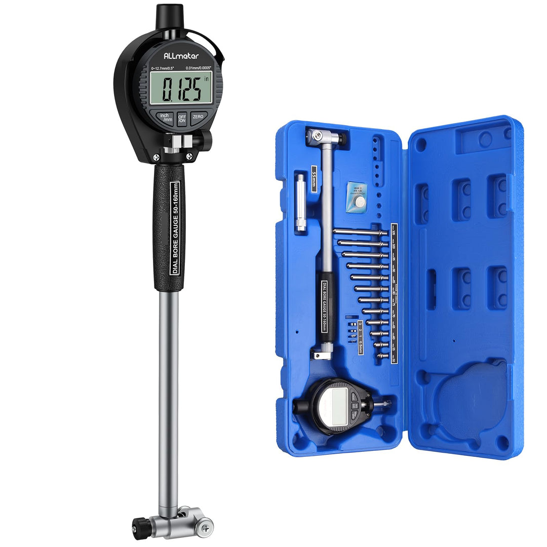 Digital Bohrungsmessgerät, Innenmessuhr 50–160 mm, 0,01 mm Genauigkeit, inkl. 12 Messköpfe und ABS-B