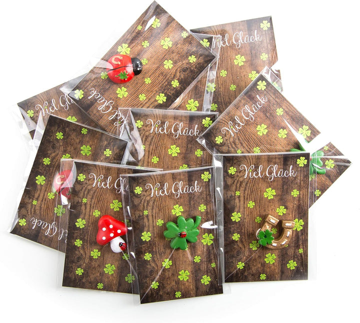 Logbuch-Verlag 10 Mini-Geschenke Silvester kleine Glücksbringer VIEL GLÜCK Kleeblatt Hufeisen Give-A