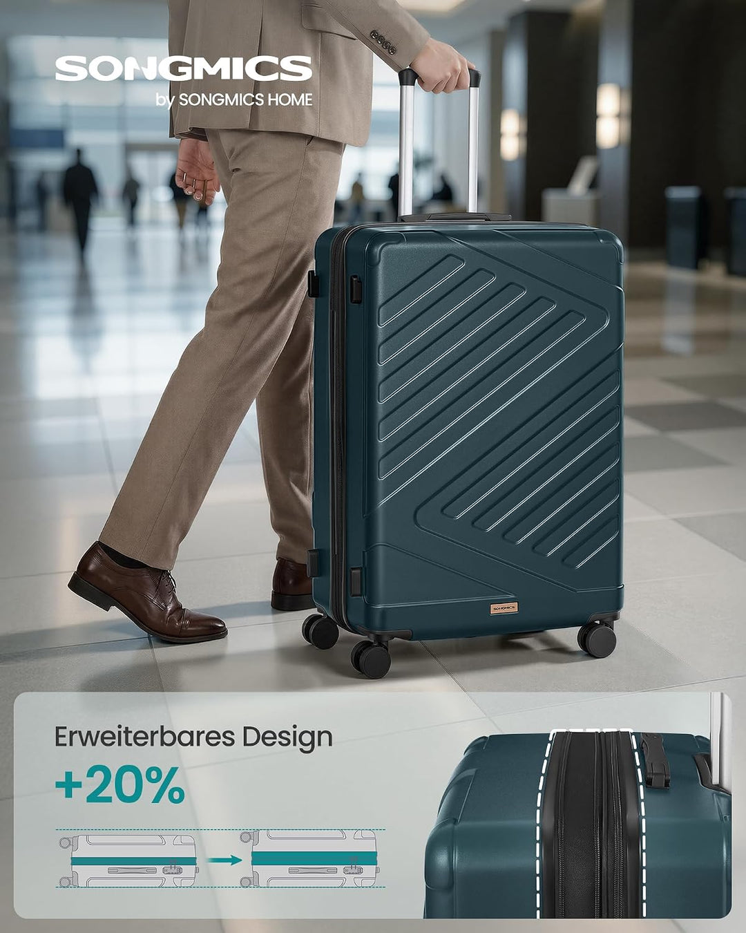 SONGMICS Koffer, Reisekoffer, Hartschalenkoffer mit TSA-Schloss, Koffergurt, ABS-Trolley, 4 Zwilling