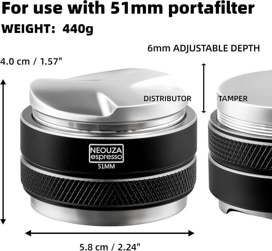 NEOUZA 51mm Coffee Distributor & Tamper 2 in 1 Double Head Coffee Leveller Fits 51mm Delonghi Brevil