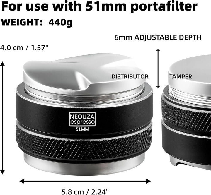 NEOUZA 51mm Coffee Distributor & Tamper 2 in 1 Double Head Coffee Leveller Fits 51mm Delonghi Brevil