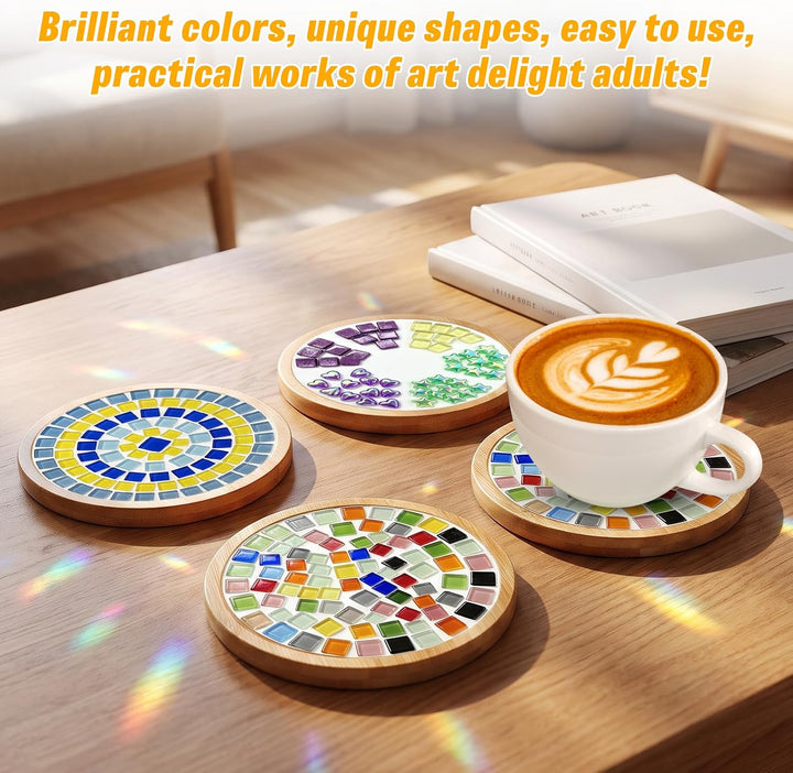 Suprbee 4 Stück Mosaik Bastelset, Diy Holz Mosaik Untersetzer Set, Mosaiksteine Zum Basteln Set, Wär