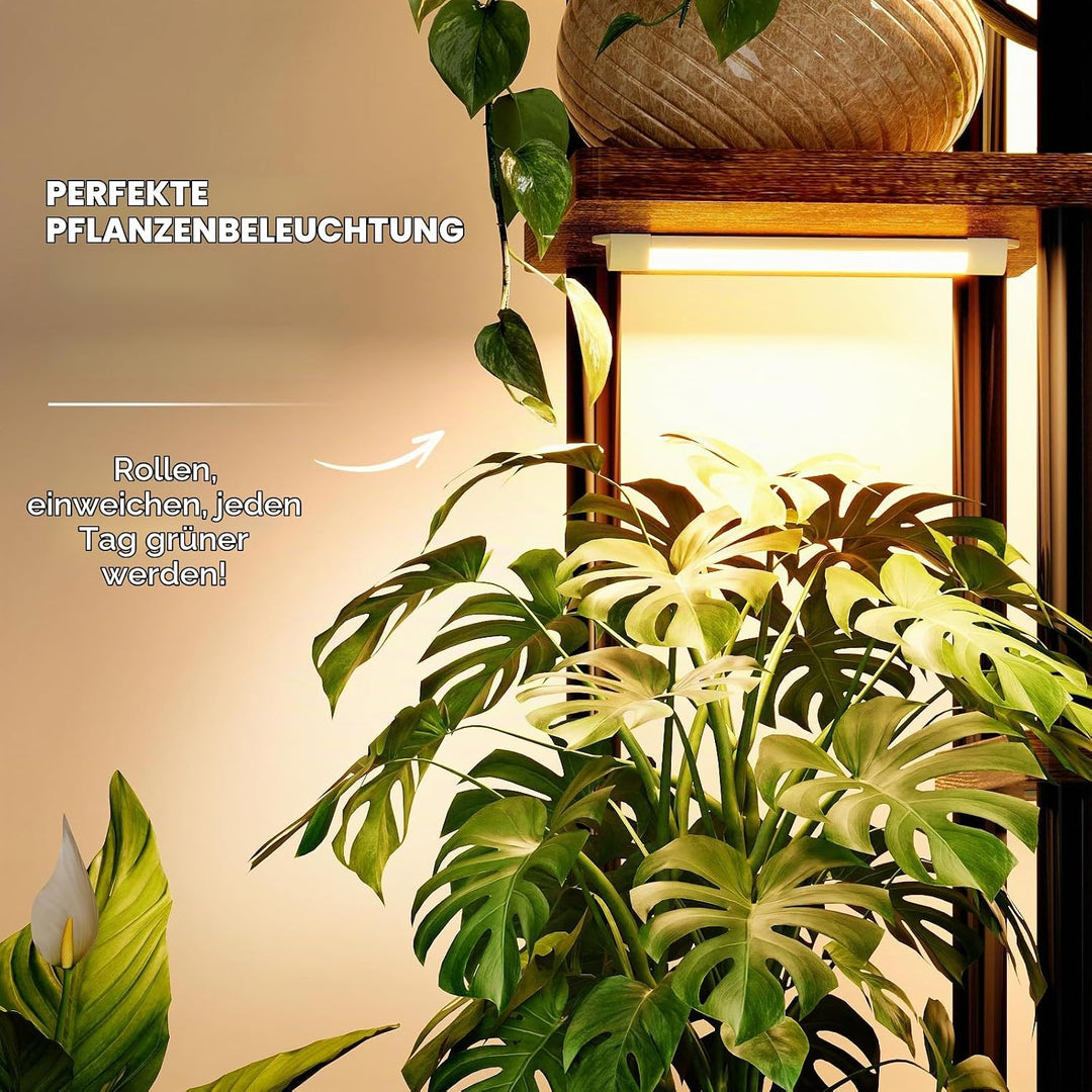 Bamworld Pflanzenregal Indoor mit LED-Wachstumslicht, 5 Ebenen Blumenständer Holz &amp; Metall, Mehrstöc