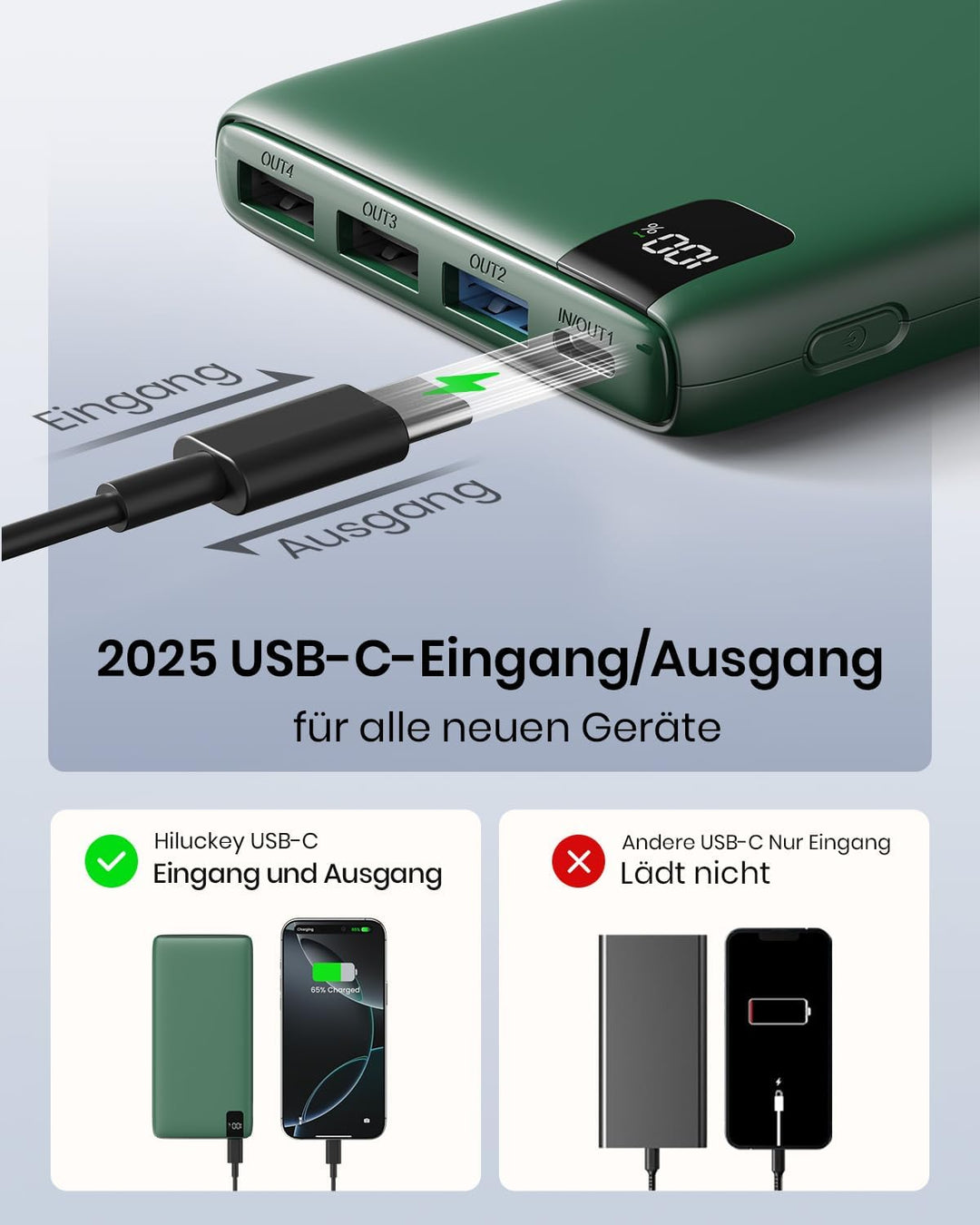 Hiluckey 27000mAh Powerbank Externer Akku - PD USB C Power Bank 22.5W Schnellladefunktion Handy Trag