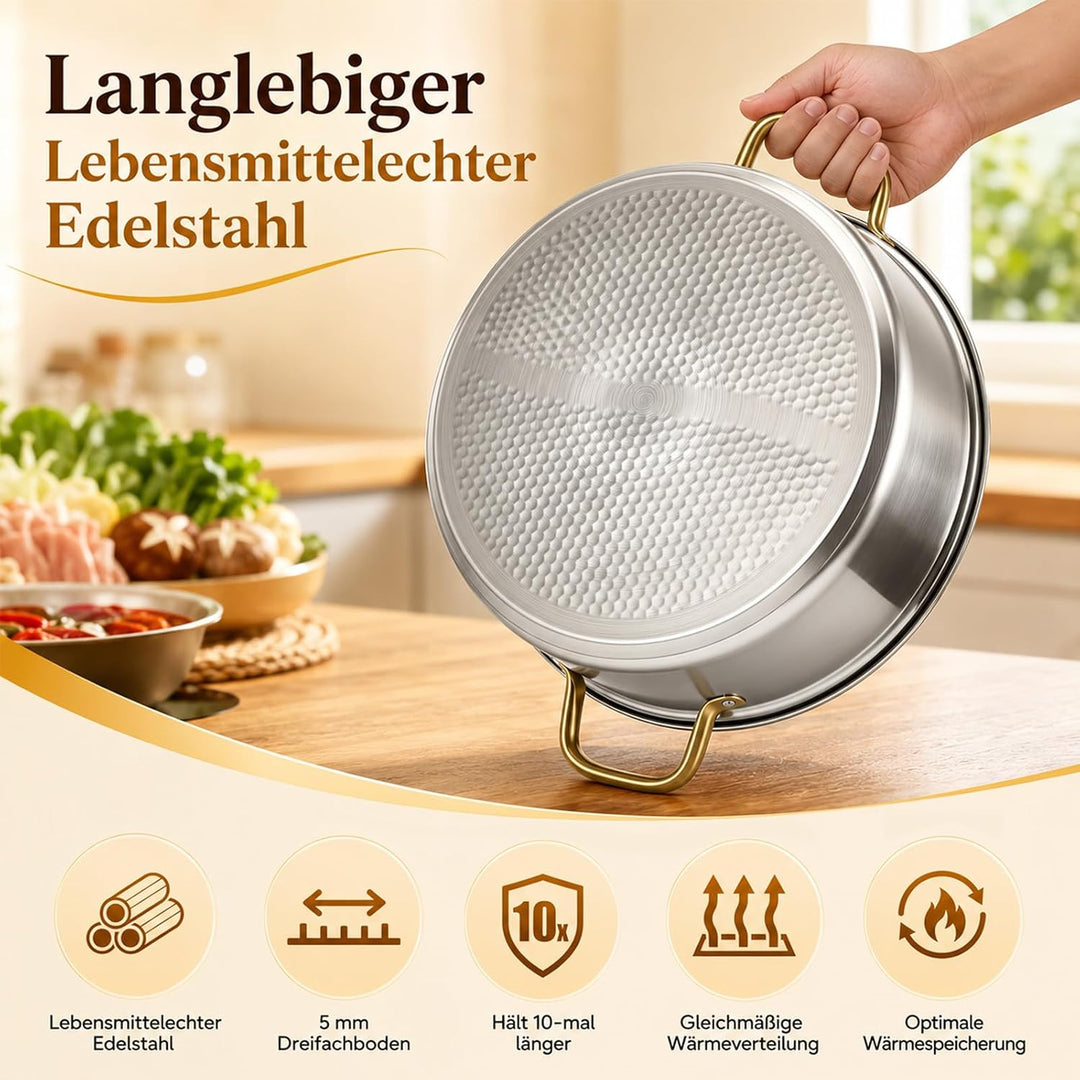 Hot Pot Edelstahl Yin Yang Hotpot Suppentopf Kochtopf Chinesischer Hotpot für Pfanne Induktion, Serv