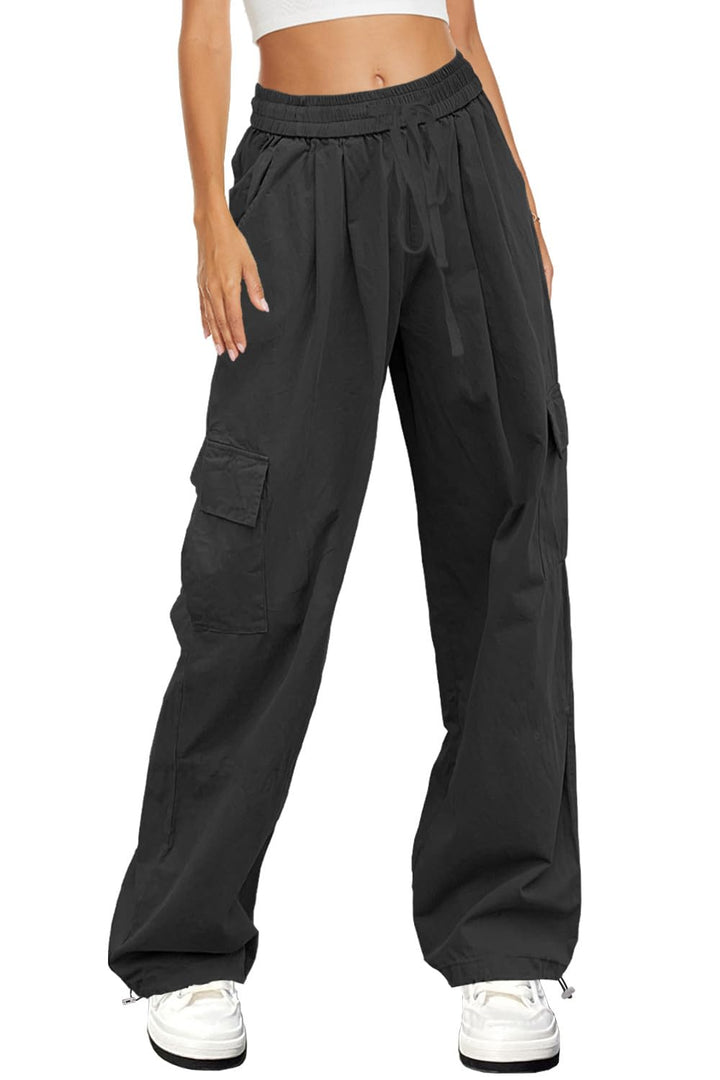 HVEPUO Hosen Damen Sommerhose Damen Leicht High Waist Hose Baumwollhose Freizeithose S D-schwarz, S