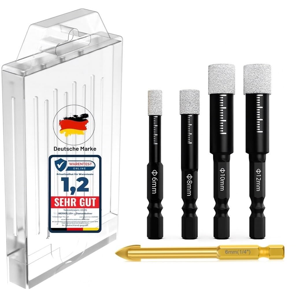 Fliesenbohrer Diamantbohrer 5er-Set (6|6|8|10|12mm) inkl. Karbid Anbohrer ideal für Keramik, Feinste