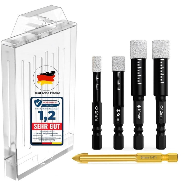 Fliesenbohrer Diamantbohrer 5er-Set (6|6|8|10|12mm) inkl. Karbid Anbohrer ideal für Keramik, Feinste