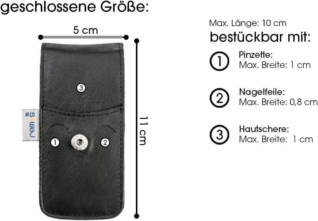 REMOS Nageletui leer aus echtem Leder zum Bestücken mit 3 Instrumenten - schwarz, Schwarz
