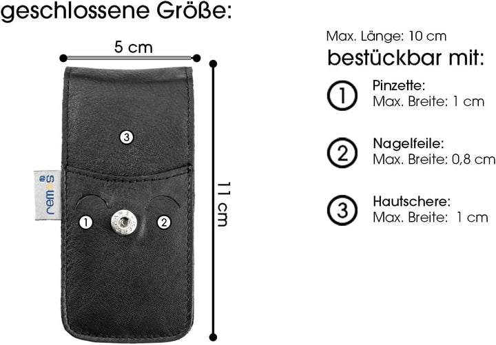 REMOS Nageletui leer aus echtem Leder zum Bestücken mit 3 Instrumenten - schwarz, Schwarz