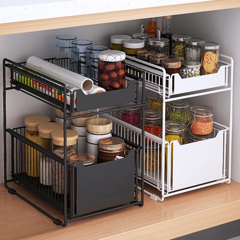 HUOLE 2 Tier Organizer mit Speicher Unter Waschbecken Schiebeschrank Korb herausziehen Snack Organiz