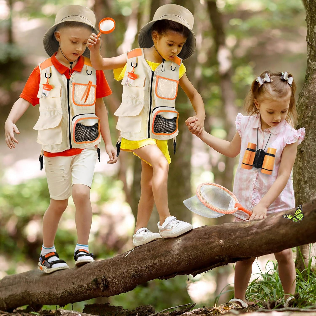 Forscherset für Kinder, Exploration Spielzeug mit Weste, Hut und Kindern Fernglas, Kindern Campingau