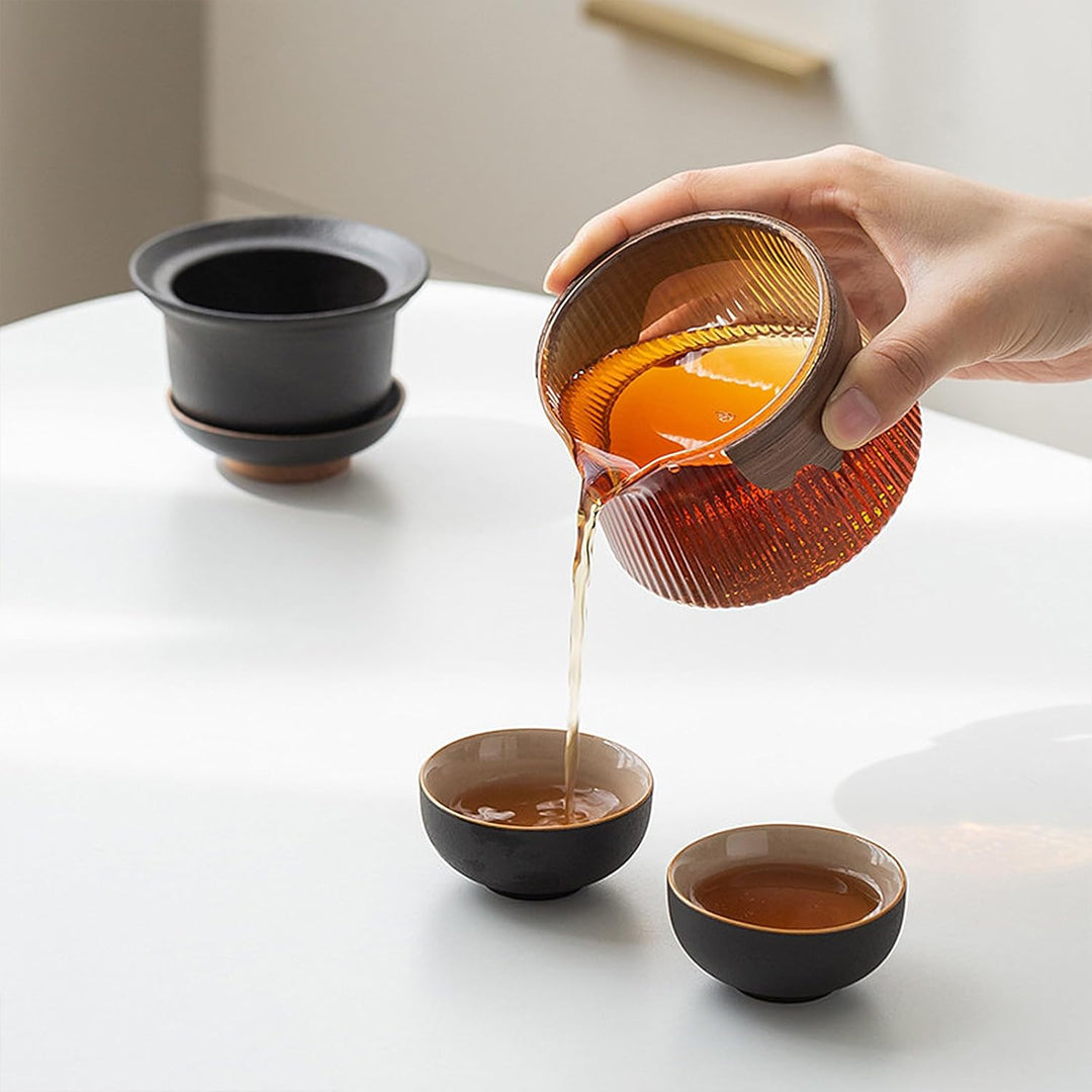 fanquare Tragbares Reiseteeservice Schwarz Porzellan Chinesisch Kung Fu Glas Teekanne mit Infusor Mi