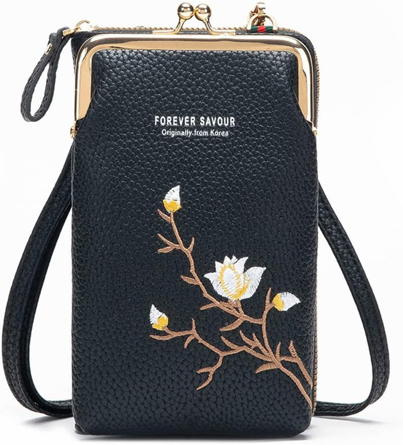 PORRASSO Mode Handy Umhängetasche Damen Handytasche Mini Geldbörse Crossbody Bag mit Kartensteckplat