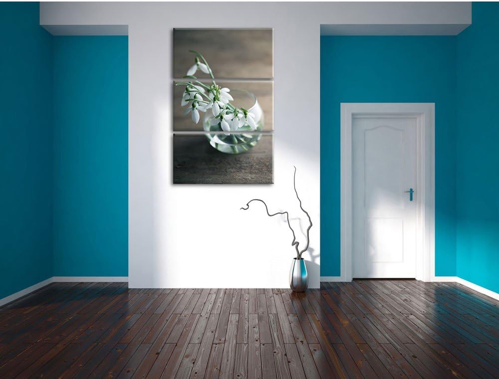Pixxprint Schneeglöckchen in der Vase als Leinwandbild/Grösse: 3 Teilig (120x80) cm/Wandbild/Kunstdr