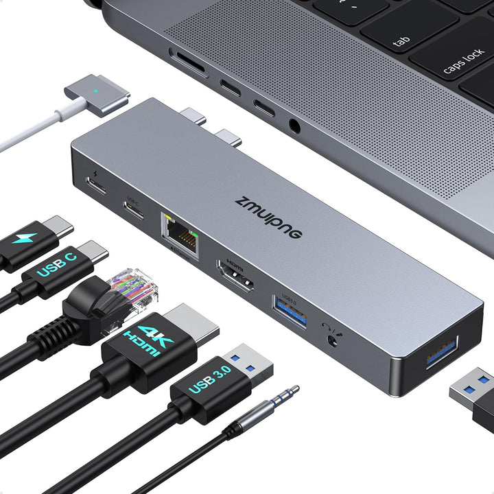 USB C Adapter, USB C Hub mit 4K HDMI, USB 3.0, USB 2.0, Ethernet LAN, SD/TF Kartenleser, Thunderbolt