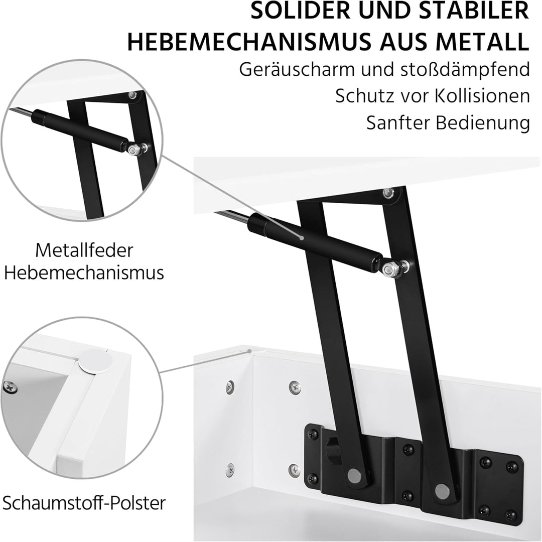 Yaheetech Couchtisch mit Höhenverstellbarer Platte Kaffeetisch ausziehbarer Wohnzimmertisch Sofatisc