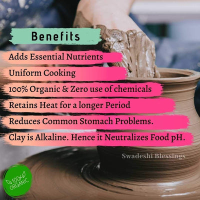 Swadeshi Blessings Exklusive Reihe unglasierter Tontopf zum Kochen und Servieren mit Deckel/Erdkadai