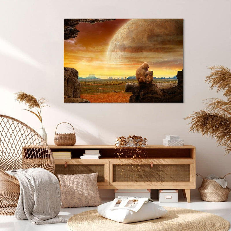 Bilder auf Leinwand 100x70cm Leinwandbild Affen Mutter Natur Berg Gross Wanddeko Bild Schlafzimmer K