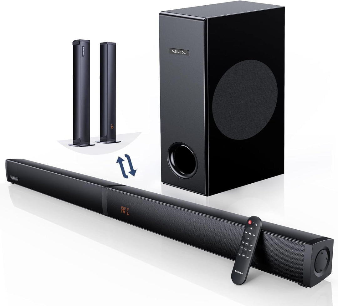 MEREDO Soundbar für TV Geräte mit Subwoofer PC-Gaming 2.1 Kanal Abnehmbare 2 in 1 Computer Lautsprec