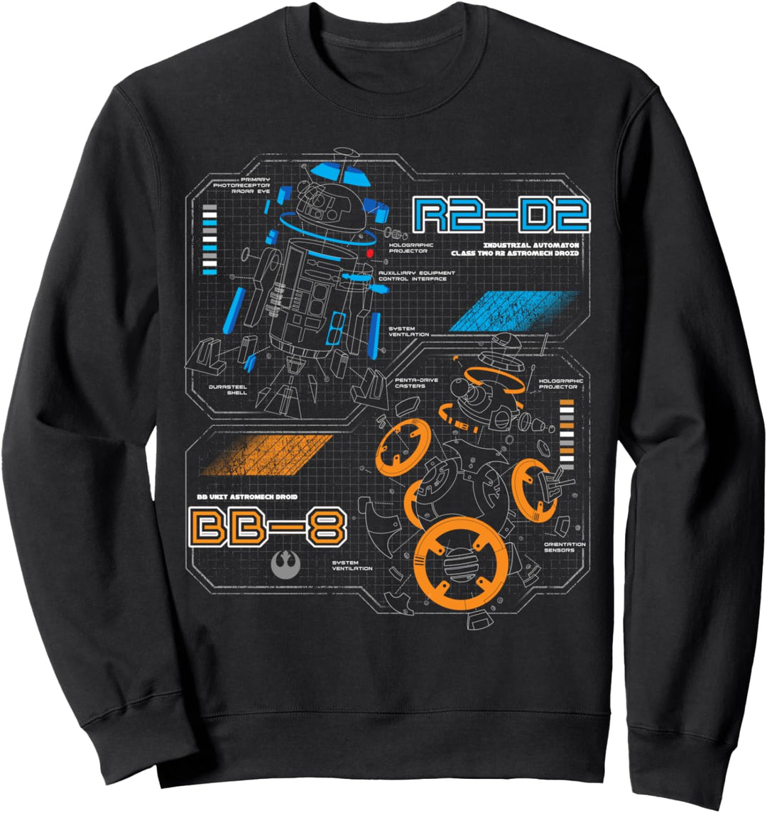 Star Wars The Last Jedi BB-8 And R2-D2 Schematics Poster Sweatshirt